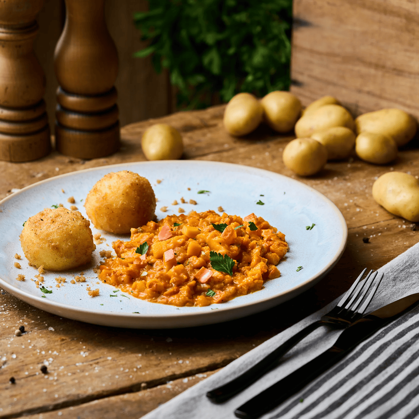 Kürbisgemüse mit Kartoffelklößen